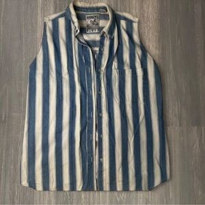 Andrew Blues Striped Sleeveless Button Down Shirt – Blue & Cream